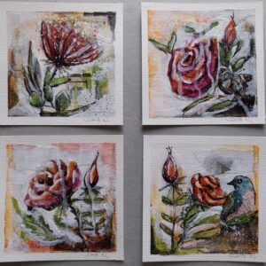 FLOWER POWER mixed media set of 4