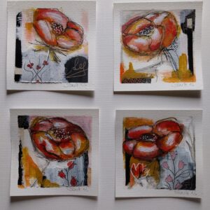 POPPIES mixed media set of 4